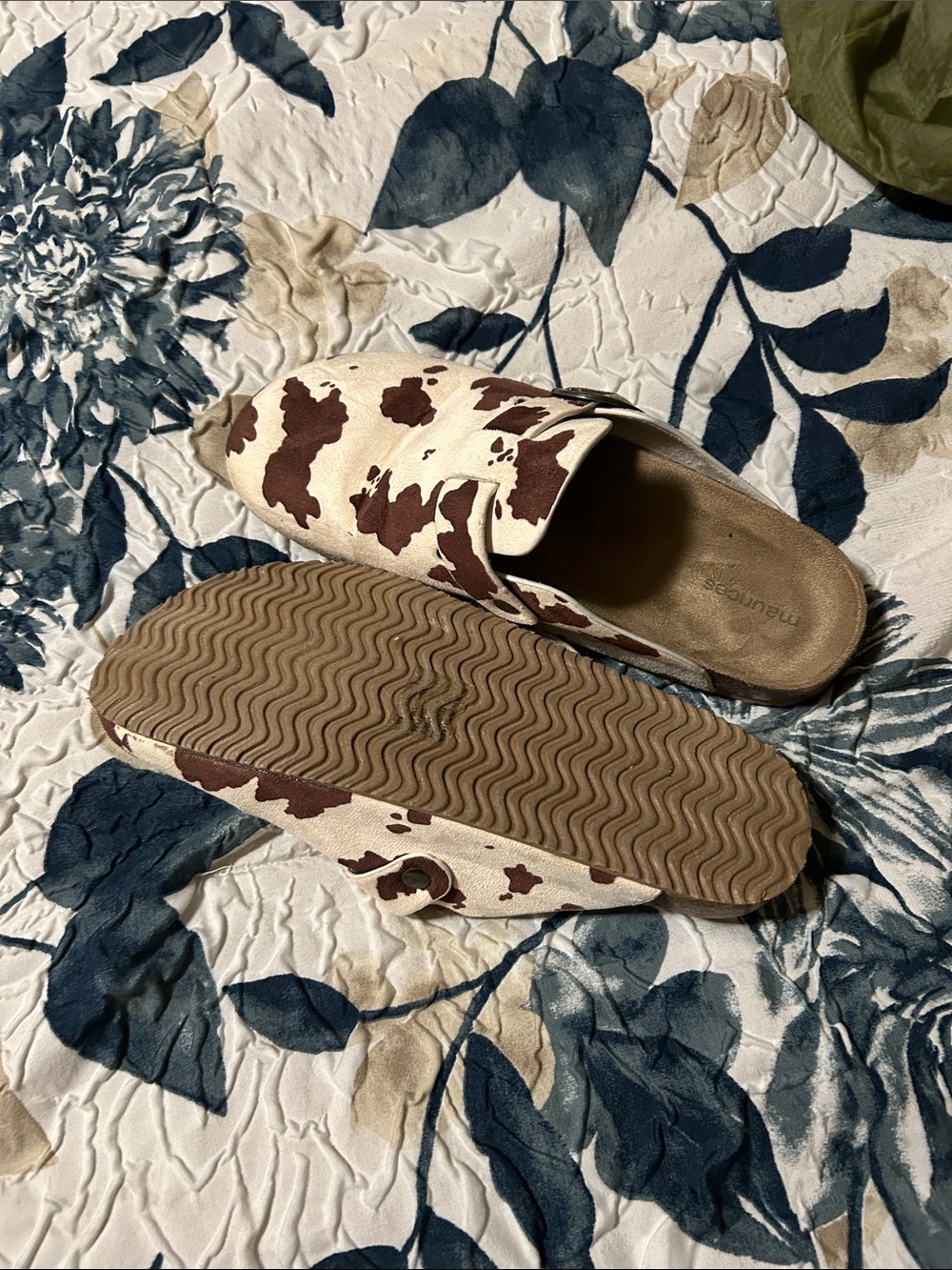Cowprint Slip-On Mules in Brown and Cream